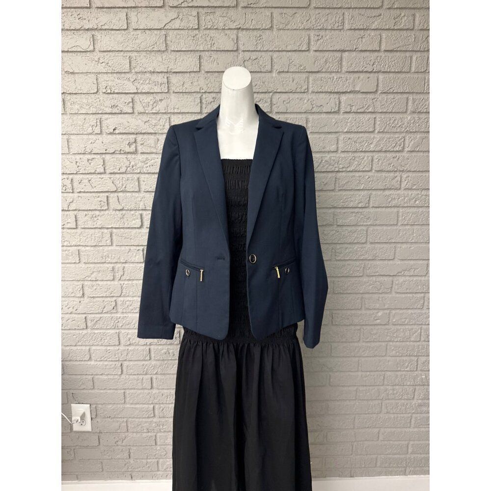 Jones New York Women Navy Long Sleeve One Button Blazer Size 10P